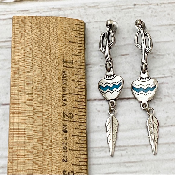 Southwestern Style Cactus Vase Inlay Earrings - Picture 3 of 8